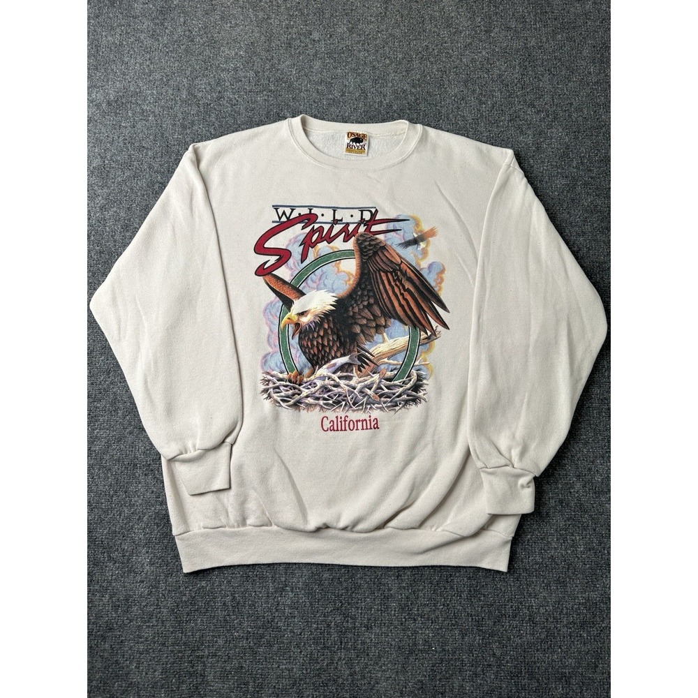 Mens Eagle Wild Spirit California Osage River USA Crewneck, Size XXL